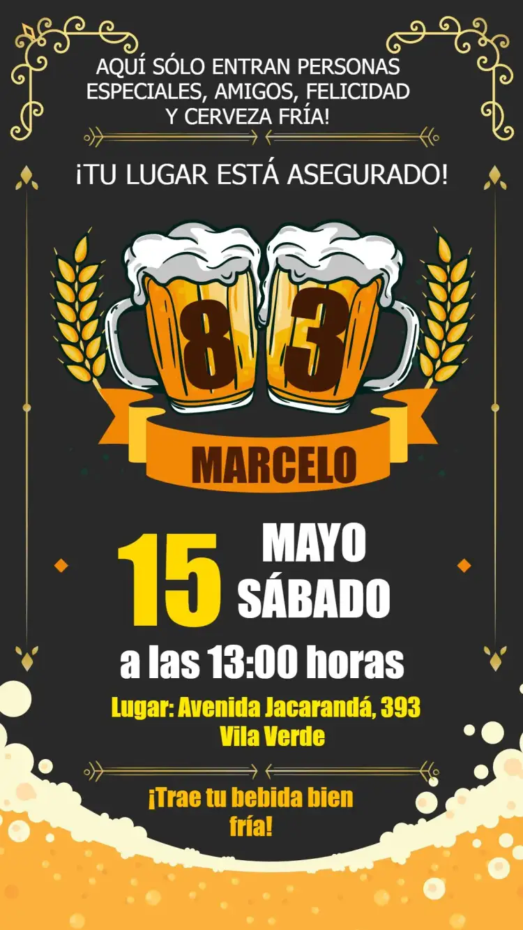 Invitación Boteco Adulto – tema Cumpleaños vintage, rústico, colorido, alegre, desenfadado, moderno