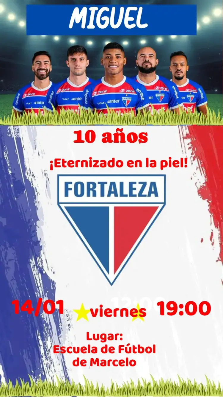 Invitación Fortaleza – tema Cumpleaños fútbol, vibrante, colorido, moderno, temático, joven
