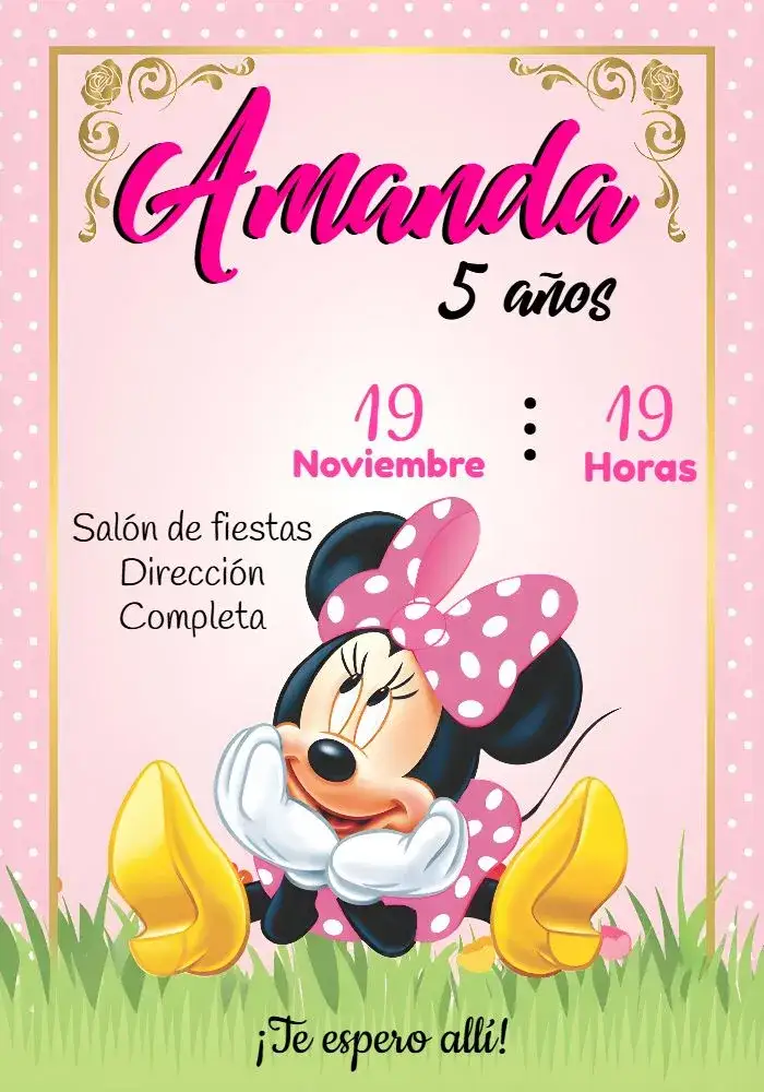 Invitación Minnie Rosa – tema Más buscados rosa, negro, divertido, infantil, colorido, temático