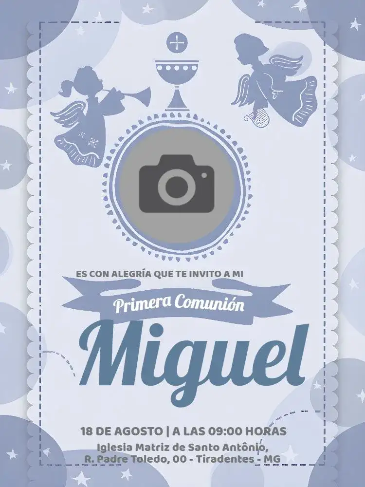 Invitación Primera Comunión Con Foto Niño – tema Primera Comunión azul, ángel, infantil, religioso, moderno, sostenible