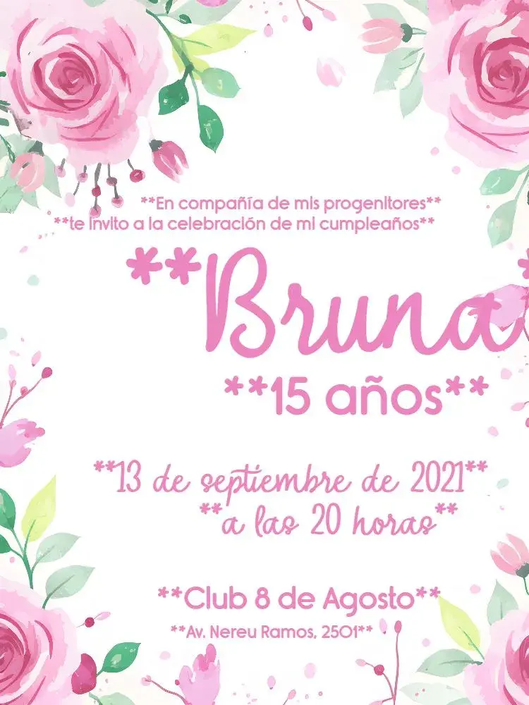 Invitación Floral 15 Años - Rosa Negro Flores editable y personalizable