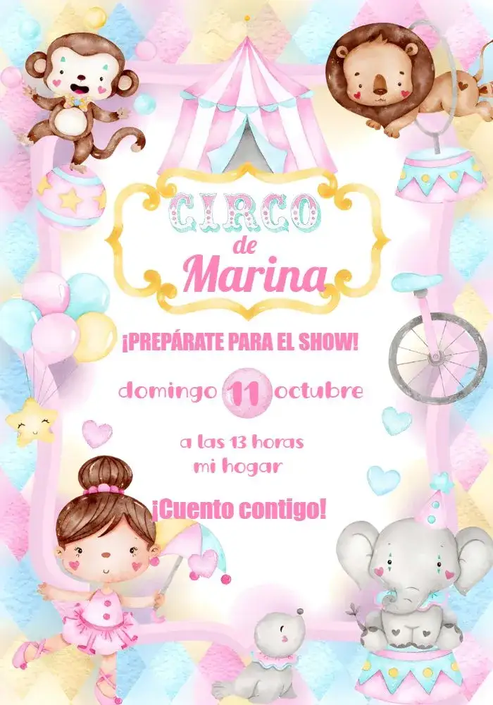 Invitación Circo Aquarela – tema Más buscados acuarela, colorido, divertido, infantil, lúdico