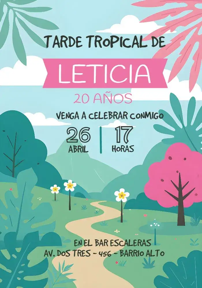 Invitación Tardes tropicales – tema Despedida de Soltera tropical, colorido, verano, floral, relajado