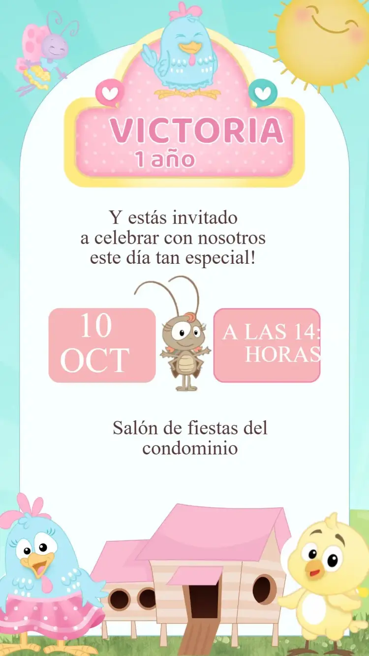 Invitación Cumpleaños Gallina Pintadita Rosa