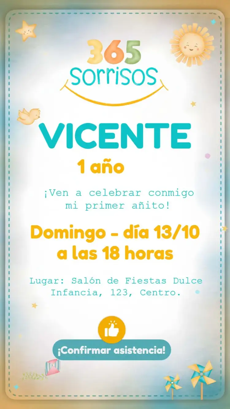 Invitación 365 Sonrisas Rayo – tema Más buscados aquarela, colorido, sol, infantil, alegre, temática