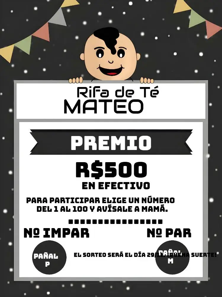 Invitación Baby Shower Rifa Niño Gris