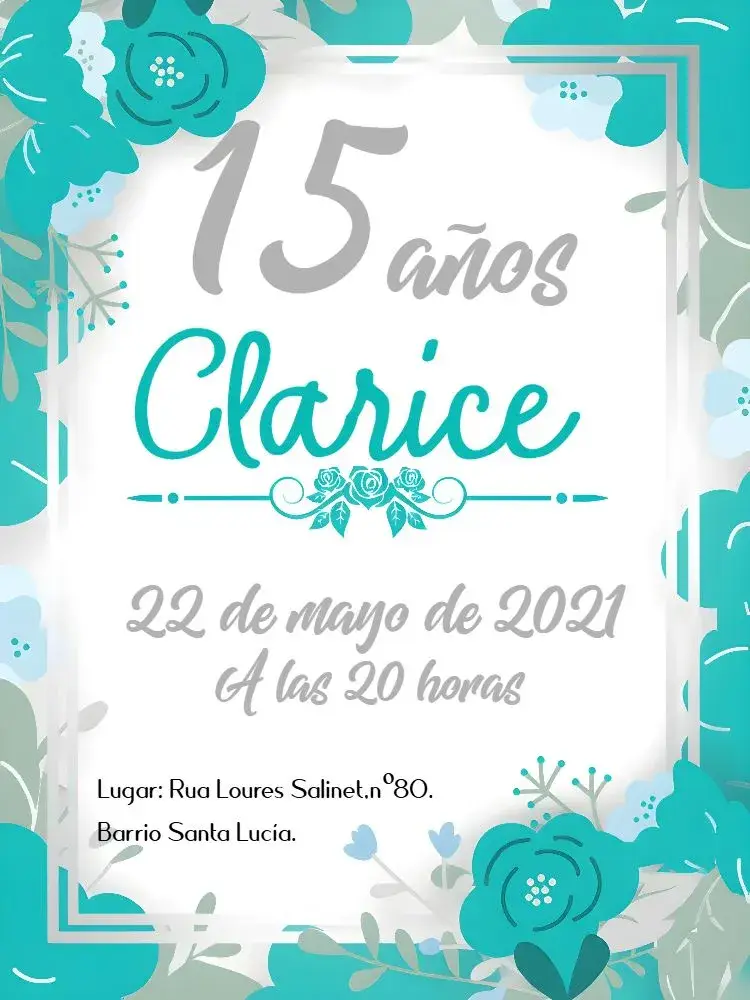 Invitación 15 Años Azul Tiffany Floral