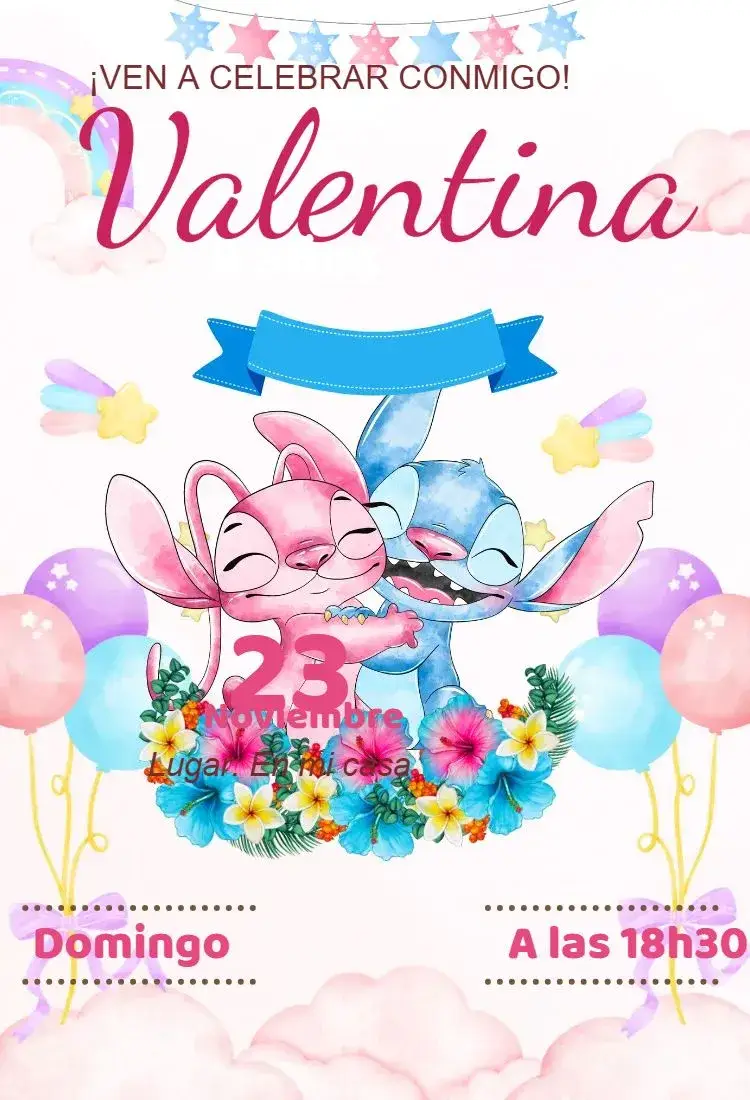 invitación digital de Stitch y Angel