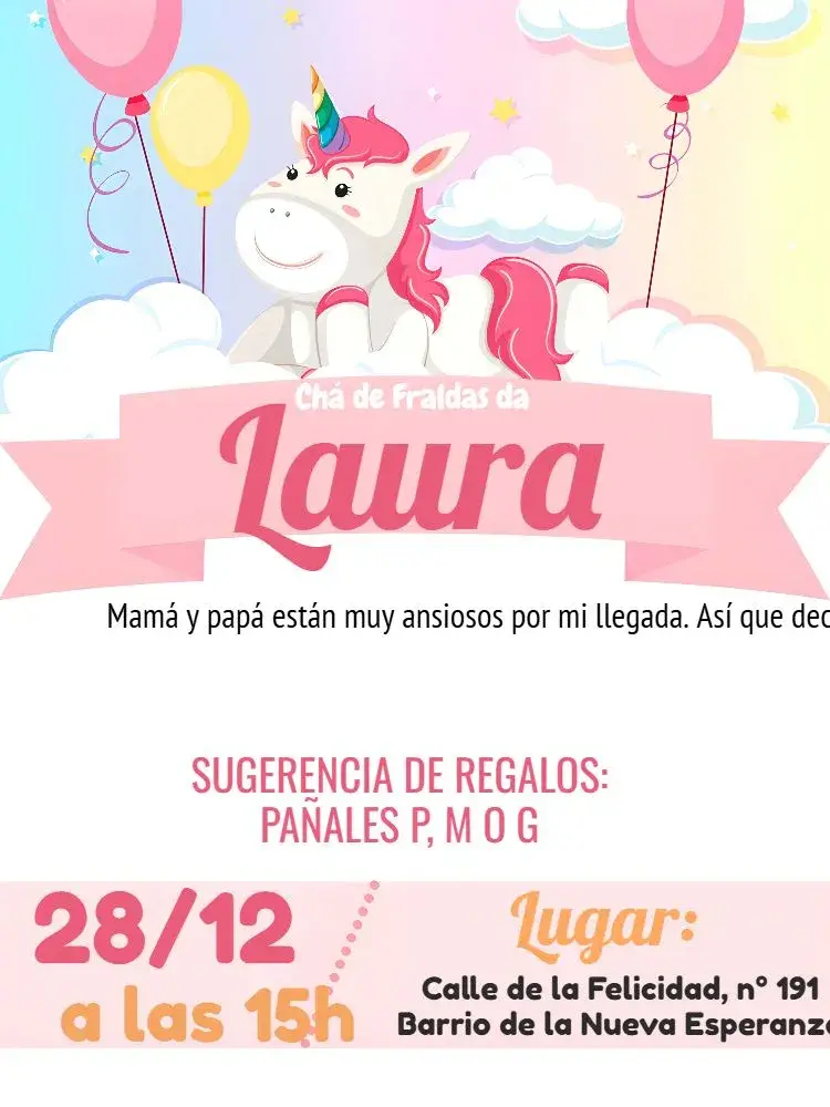 Invitación Baby Shower Unicorn Balloon