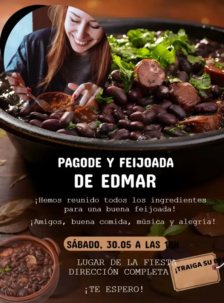 Invitación Pagode Y Feijoada Con Foto Feijão – tema Despedida de Soltera colorido, tropical, rústico, divertido, brasileño, musical