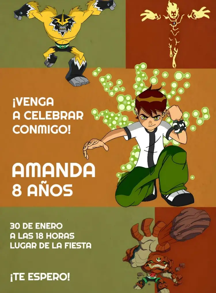 Invitación Ben 10 Colorido
