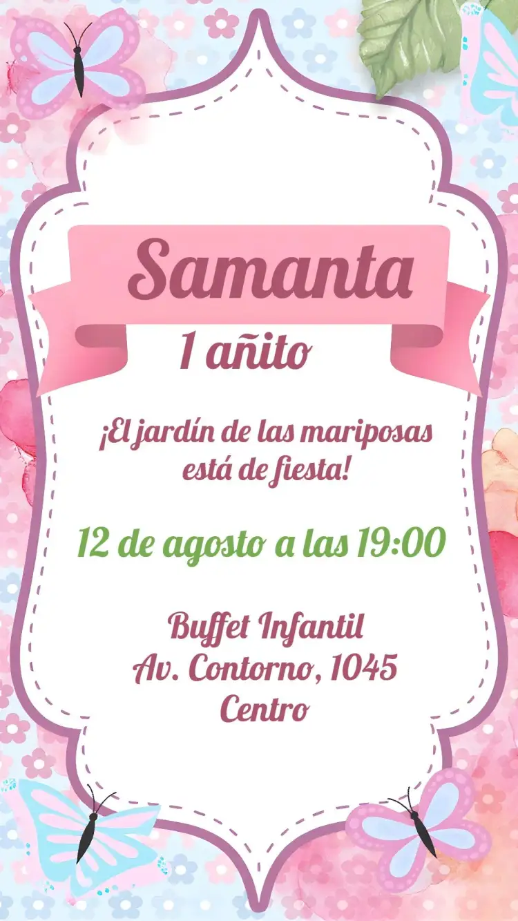 Invitación Jardín De Mariposas Coloridas – tema Fechas Conmemorativas colorido, floral, alegre, vibrante, natural, infantil
