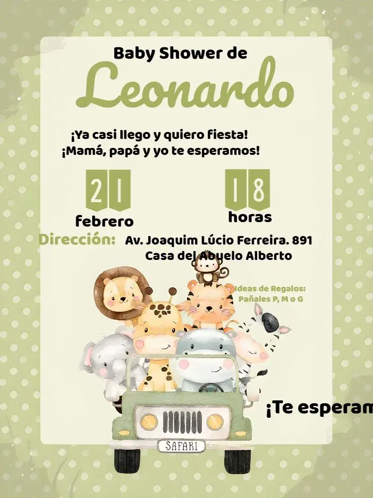 Invitación Baby Shower Safari P