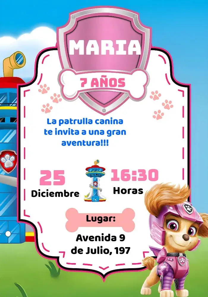 Invitación Skye Patrulla Canina Cachorro