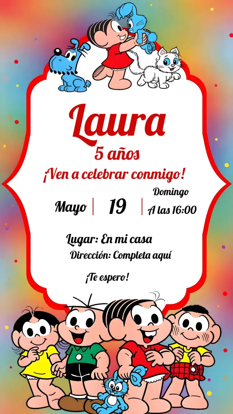 Invitación Turma Da Monica Mónica editable y personalizable