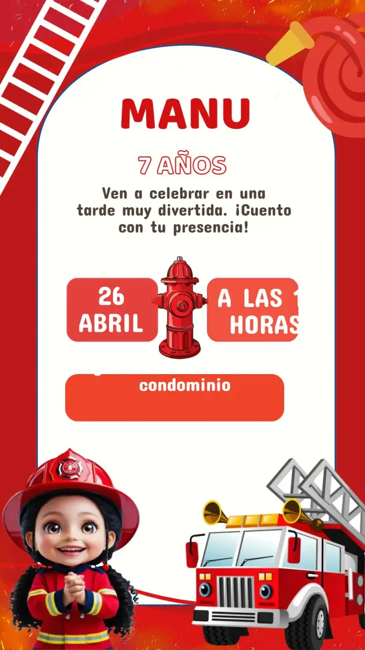 Invitación Cumpleaños Bombero