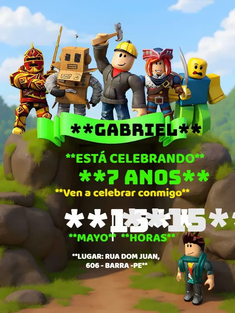 Invitación Roblox Colorido – tema Más buscados colorido, divertido, juegos, infantil, moderno