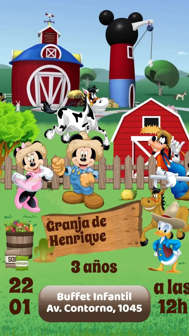 Invitación Mickey Granjero