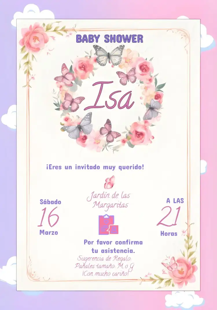 Invitación Baby Shower Mariposas