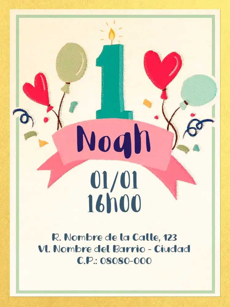 Invitación Virtual 1 Año - Vela Banda – tema Cumpleaños Infantil colorido, delicado, divertido, festivo, moderno