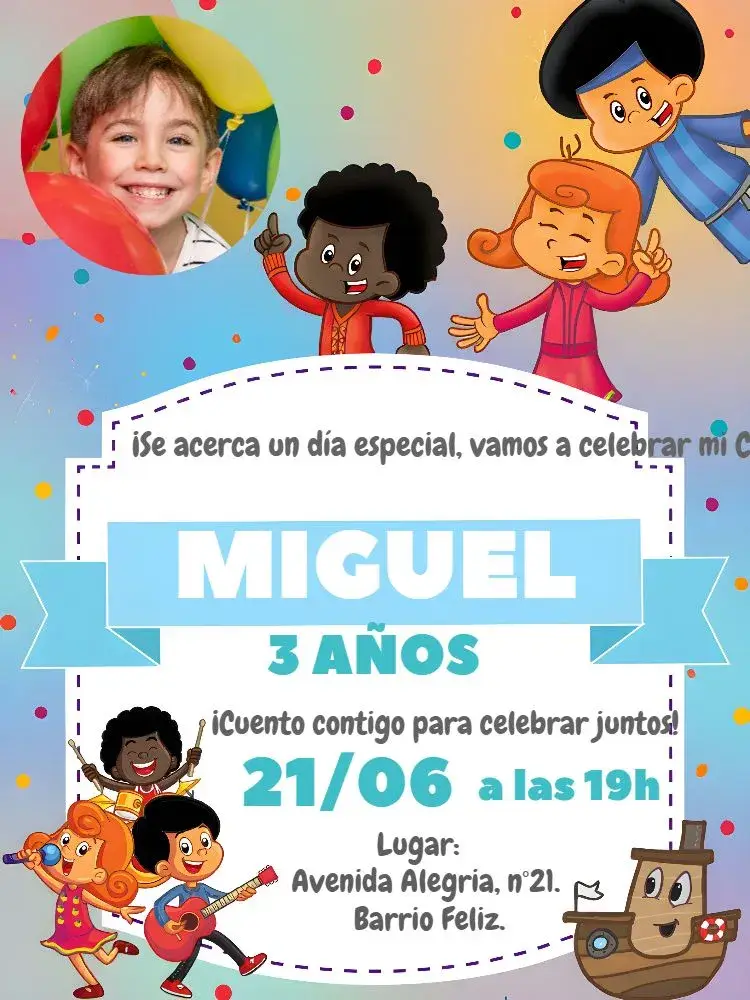 Invitación 3 Palabritas Con Foto Niña