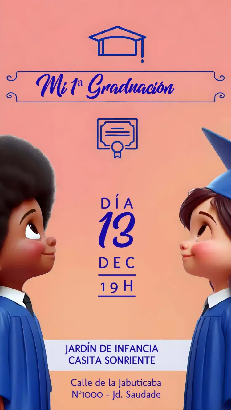 Invitación Graduación Infantil Niño – tema Graduación colorido, divertido, moderno, infantil, brillante