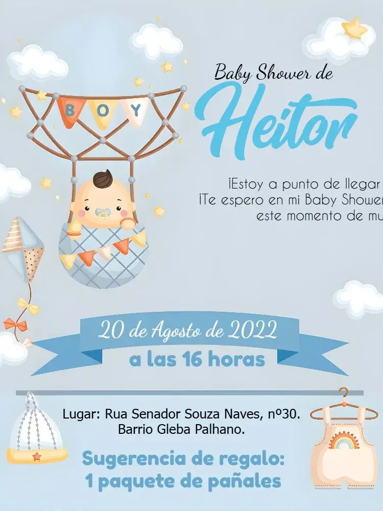 Invitación Baby Shower Osito Globos Azules