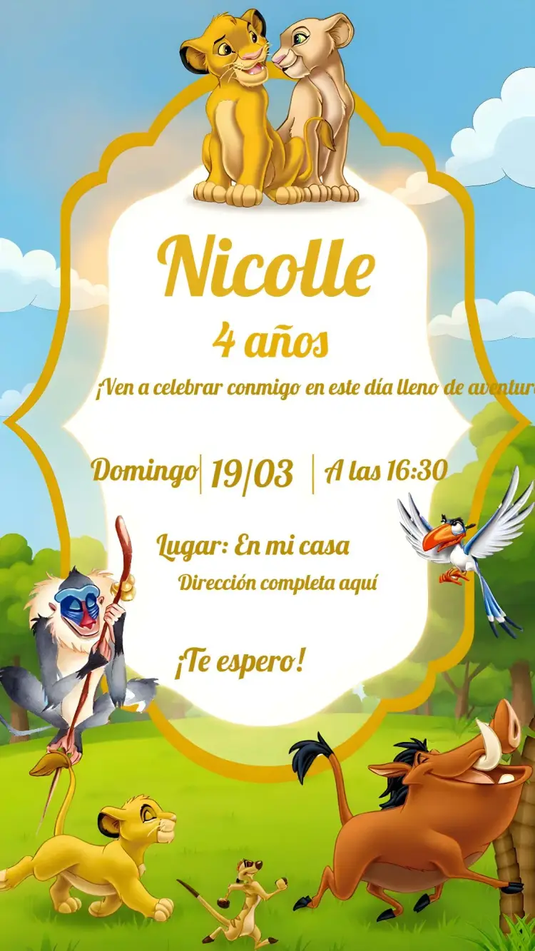 Invitación Rey León Pumba