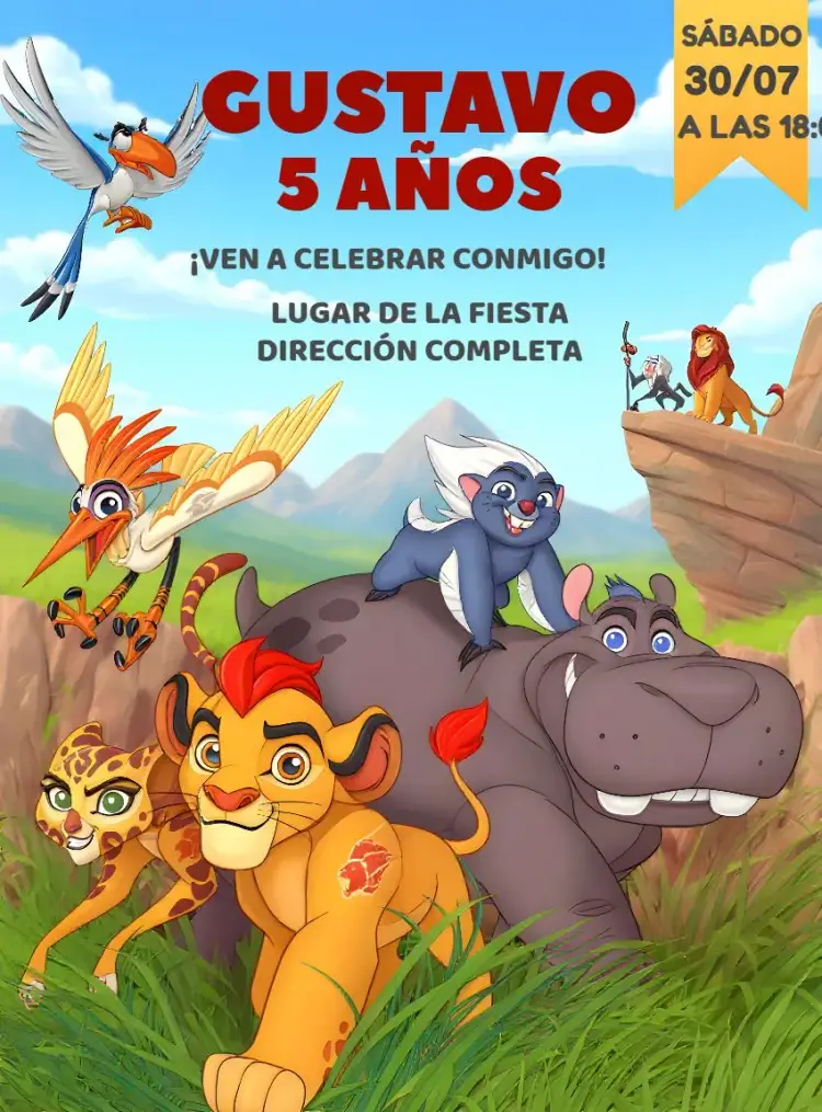 Invitación Rey León Pumba editable y personalizable