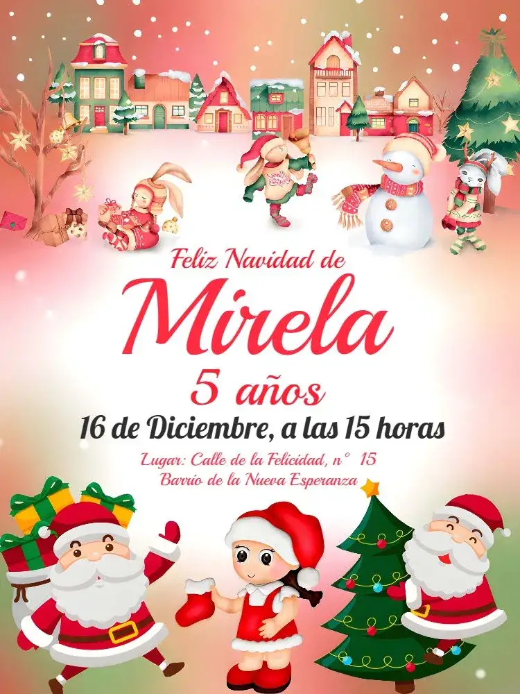 Invitación Navidad Reno – tema Fechas Conmemorativas rojo, dorado, verde, blanco, festivo, infantil