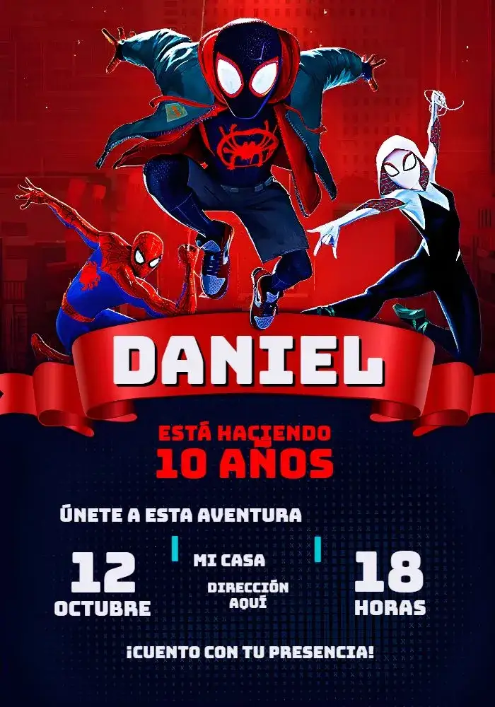 Invitación Spider-Man en el Spider-Verse Chica – tema Más buscados colorido, superhéroes, moderno, juvenil, divertido