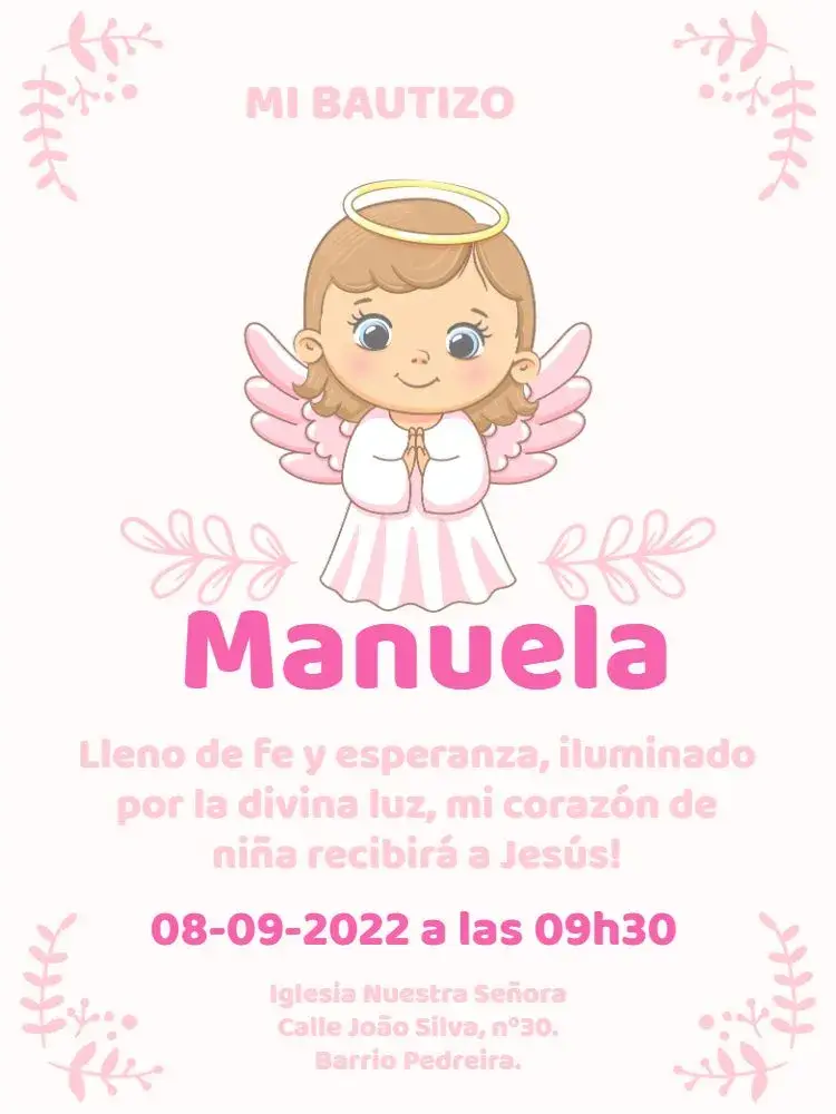 Invitación Bautizo Angelito Religión