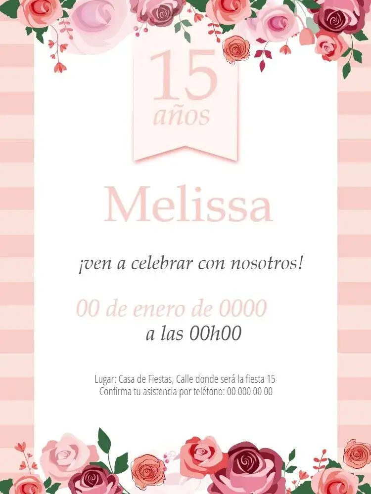 Invitación 15 Años Online – tema Cumpleaños floral, femenino, moderno, romántico, elegante, colorido