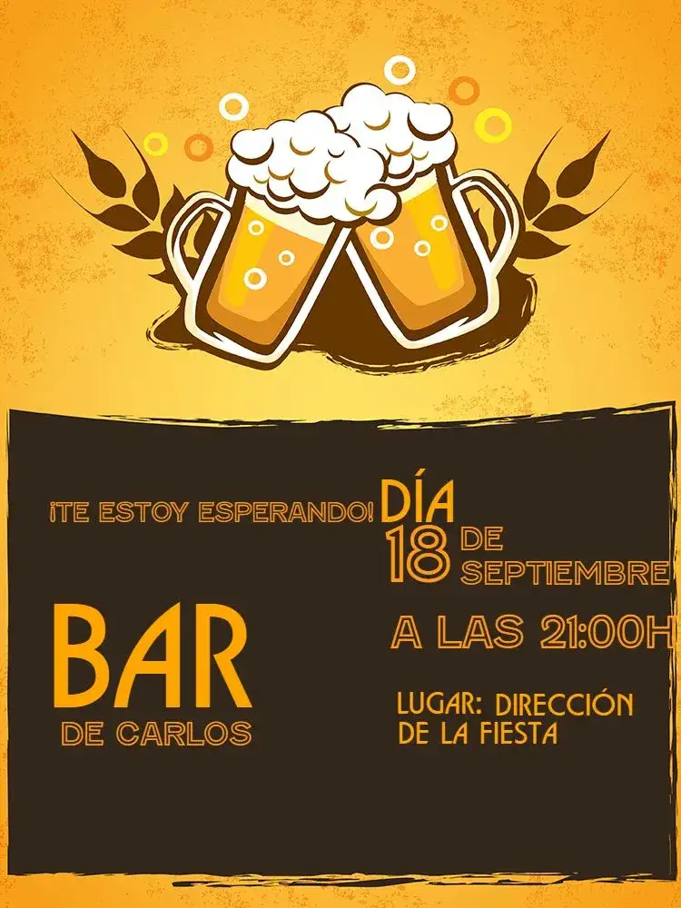Invitación Bar Personalizado – tema Cumpleaños amarillo, trigo, divertido, relajado, gráficos de tazas, ambiente de bar