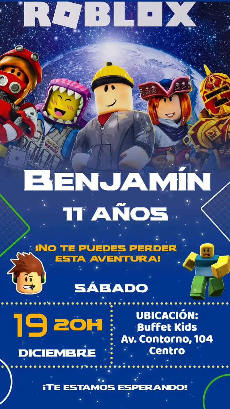 Invitación Roblox – tema Cumpleaños Infantil colorido, divertido, juegos, moderno, infantil, interactivo