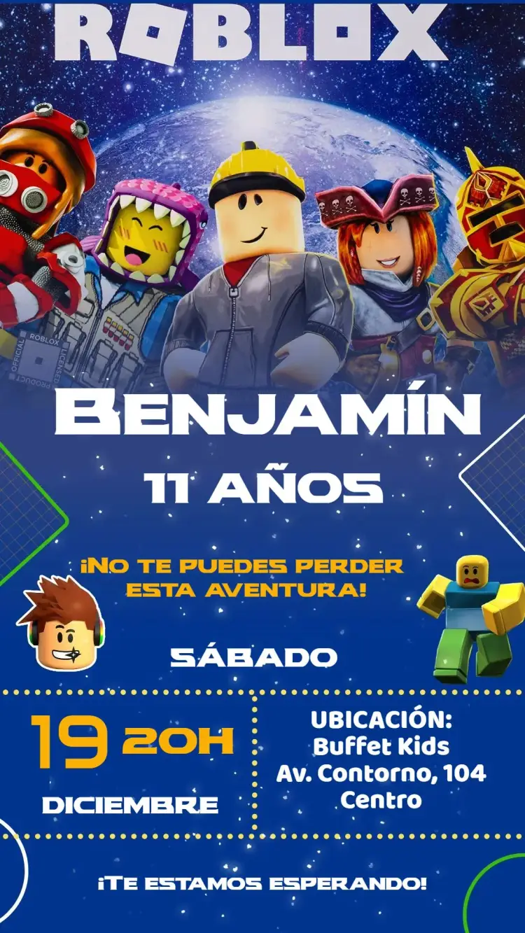 Invitación Roblox editable y personalizable