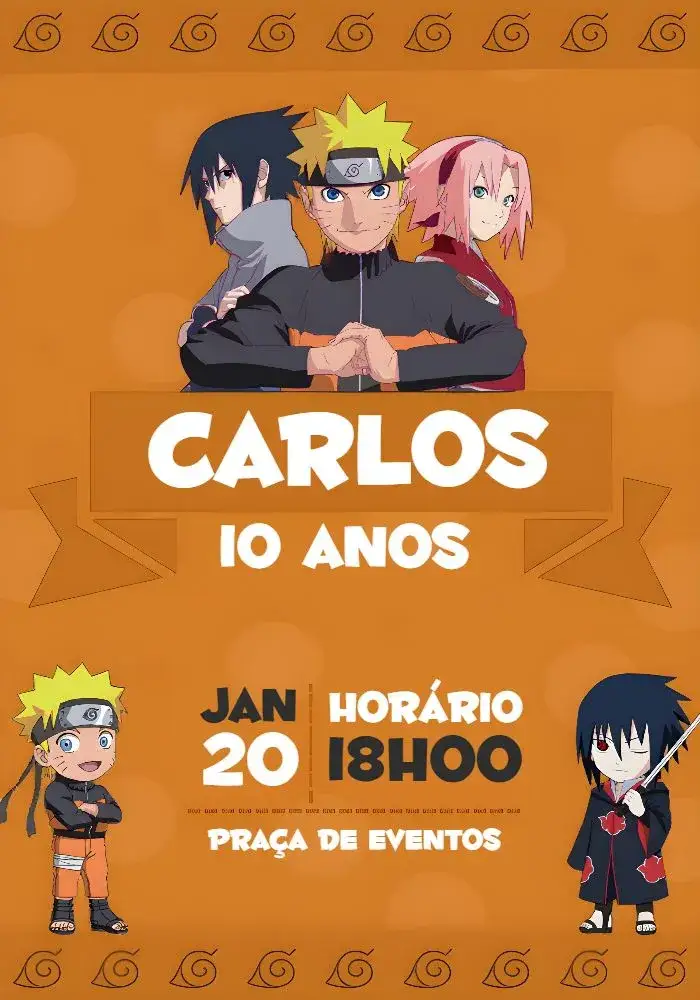 Invitación Naruto Gris – tema Cumpleaños Infantil anime, colorido, moderno, temático, divertido