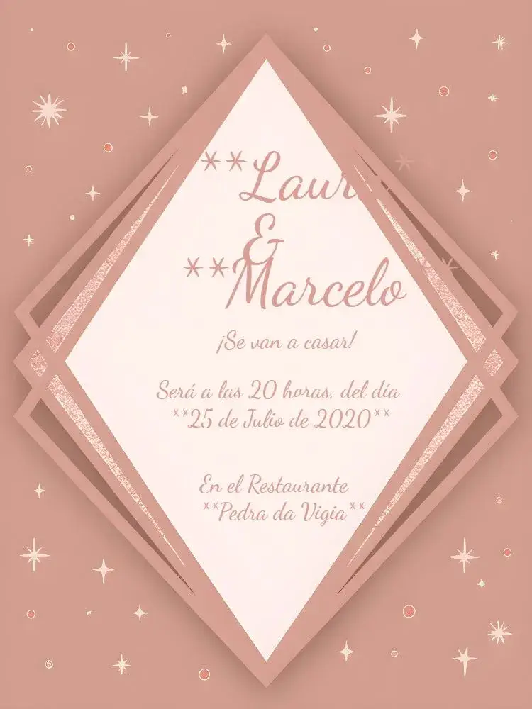 Invitación Boda Rosa Con Detalles de Purpurina Discreta