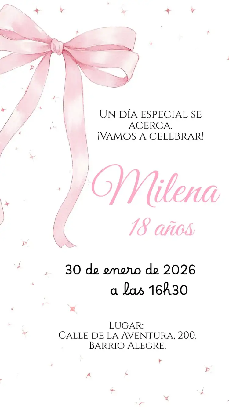 Invitación Invitación digital Lazos rosa delicados – tema Cumpleaños rosa, acuarela, delicado, elegante, femenino