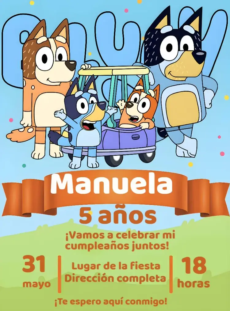 Invitación Bluey Y Bingo Dibujo