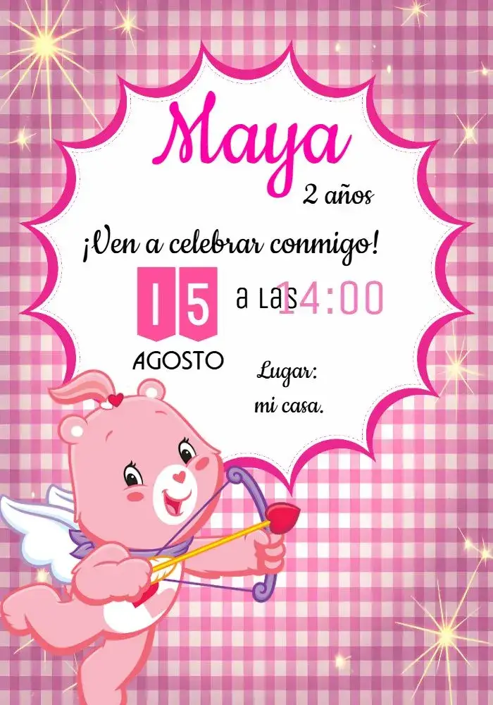 Invitación Os Ositos Cariñosos Corazoncito Niña – tema Cumpleaños Infantil rosa, tierno, infantil, colorido, divertido, cariñoso