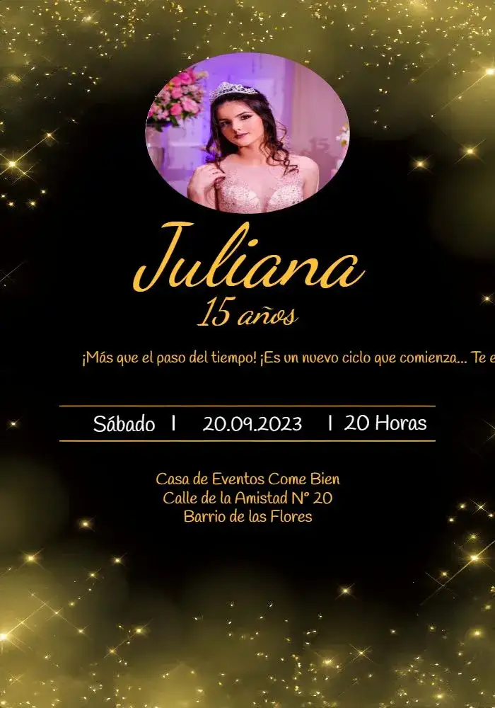 Invitación 15 Años Con Foto Negro – tema 15 años negro, moderno, elegante, minimalista, sofisticado