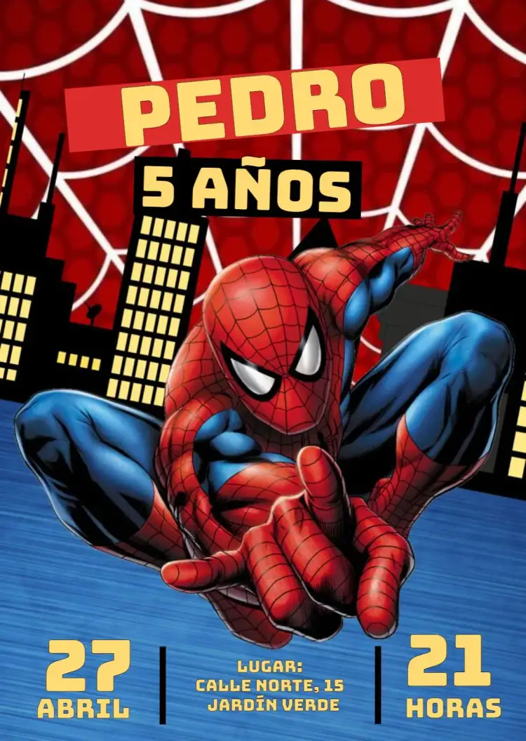 Invitación Fiesta Hombre Araña – tema Más buscados colorido, superhéroe, moderno, divertido, infantil, temático