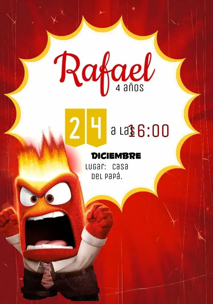 Invitación Divertidamente Ira Niño