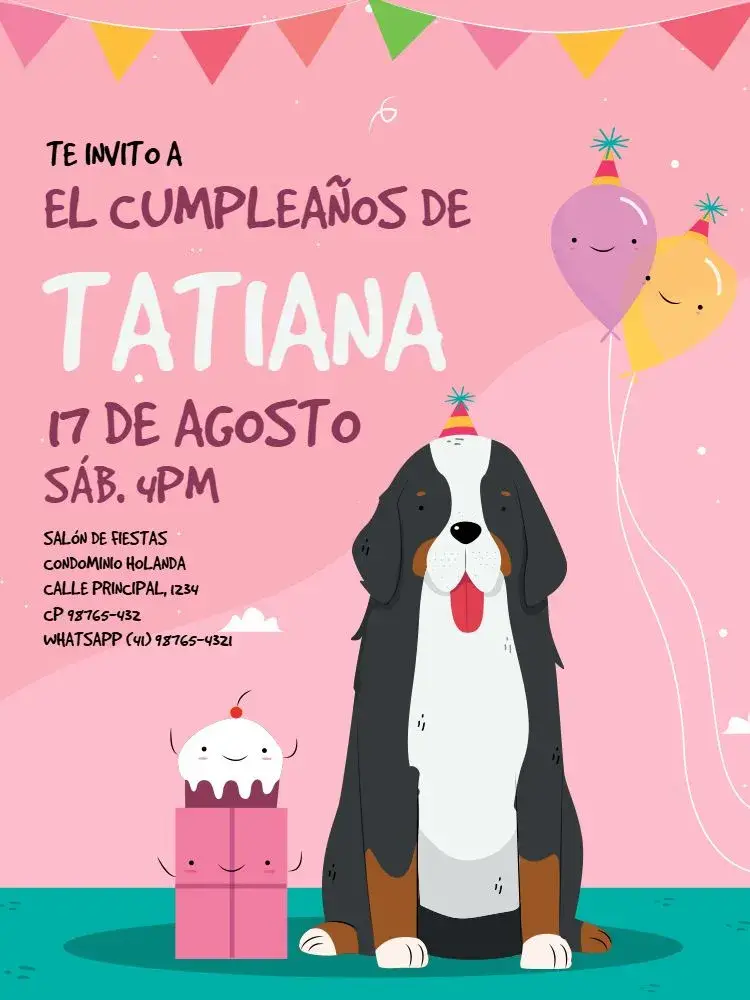 Invitación Perro Rosa Joven