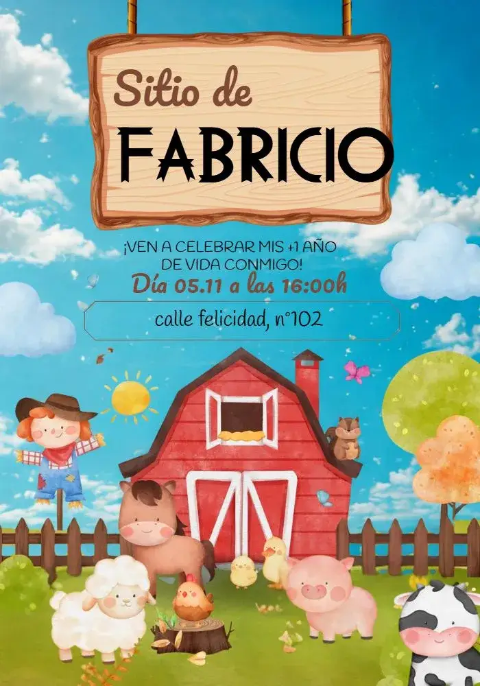 Invitación Granja Infantil Acuarela – tema Cumpleaños Infantil acuarela, colorido, rústico, divertido, infantil, naturaleza