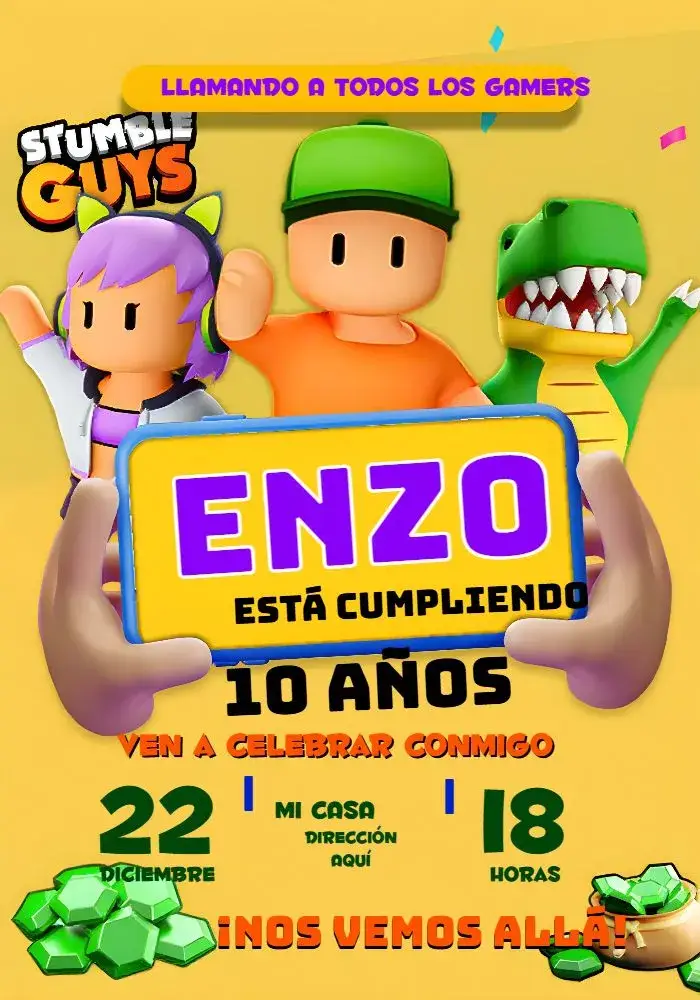 Invitación Stumble Guys Azul