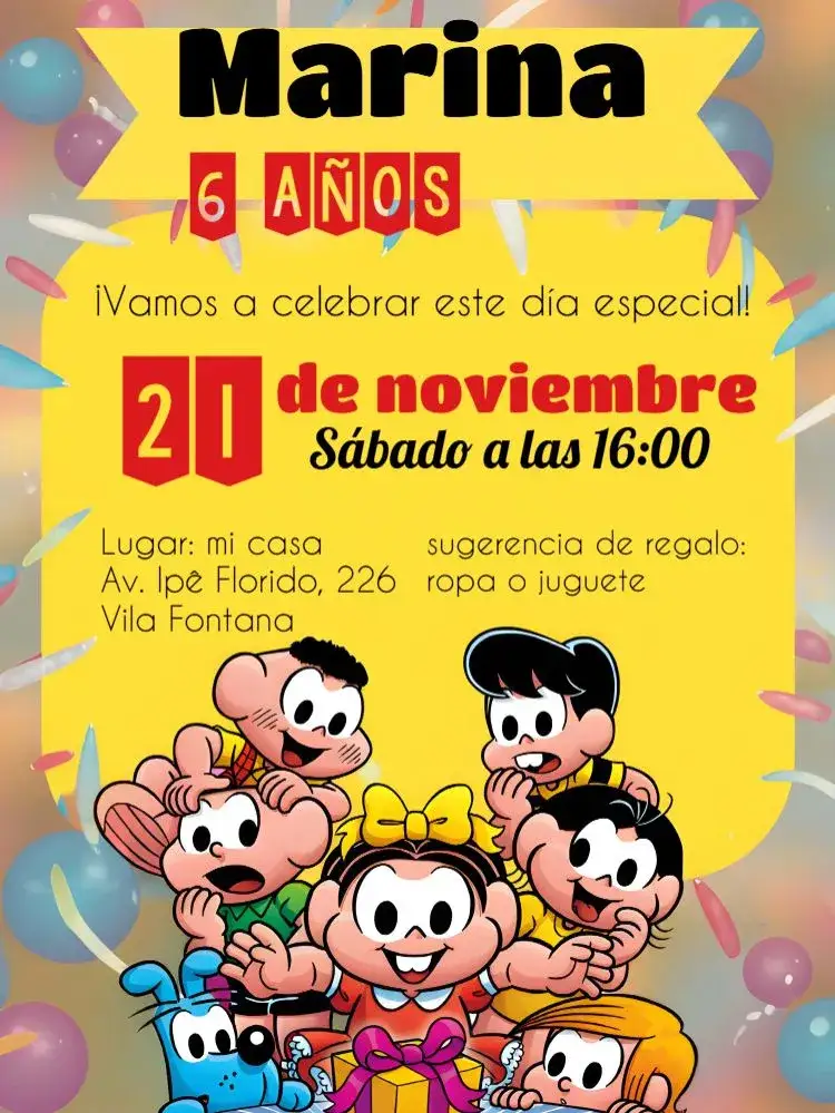 Invitación Turma Da Mónica Magali – tema Cumpleaños Infantil colorido, divertido, infantil, juguetón, temático, vibrante