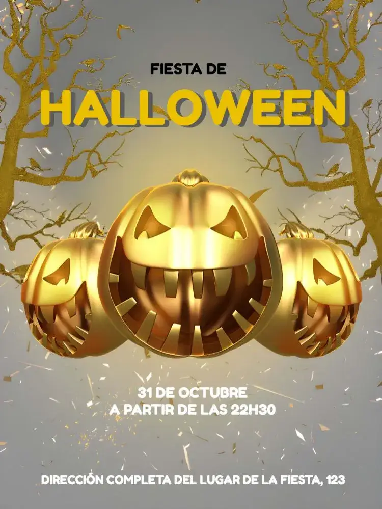 Invitación Para Fiesta De Halloween Calabaza – tema Fechas Conmemorativas dorado, negro, temático, moderno, festivo