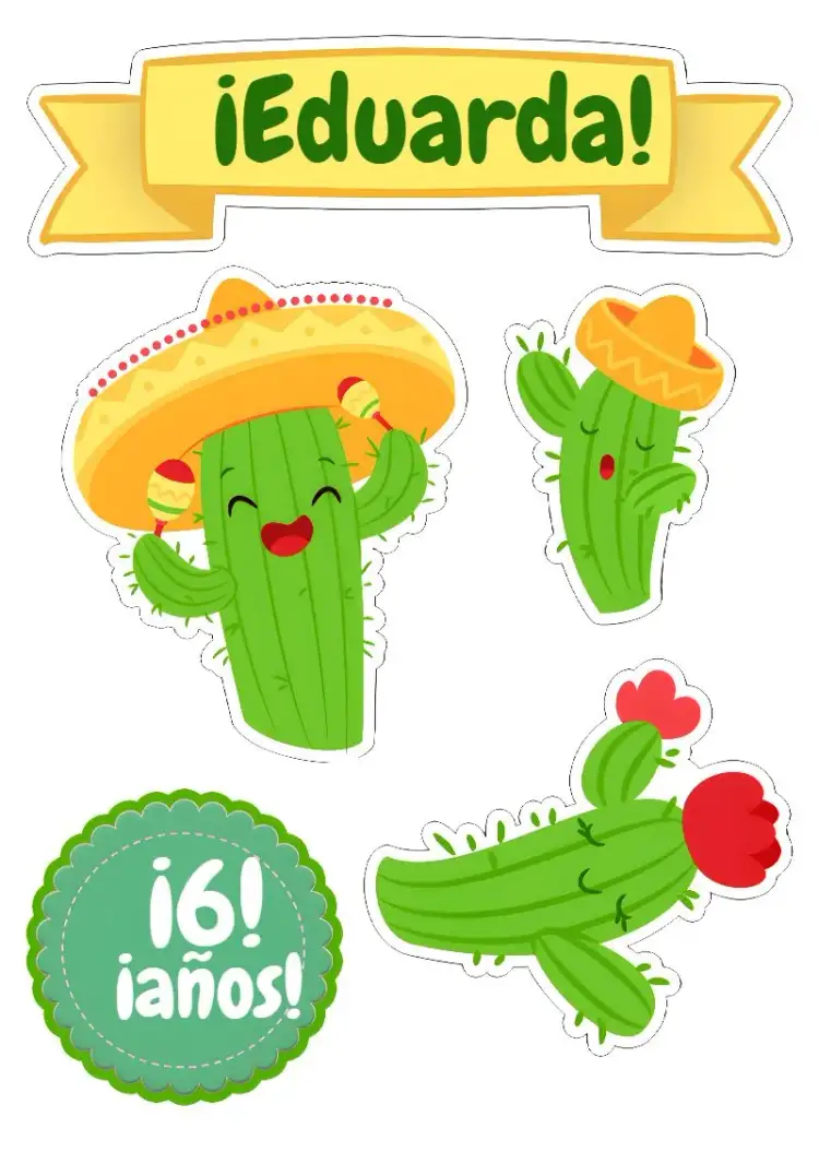 Invitación Topo De Pastel Cactus Verde – tema Topper de torta moderno, colorido, divertido, tropical, boho